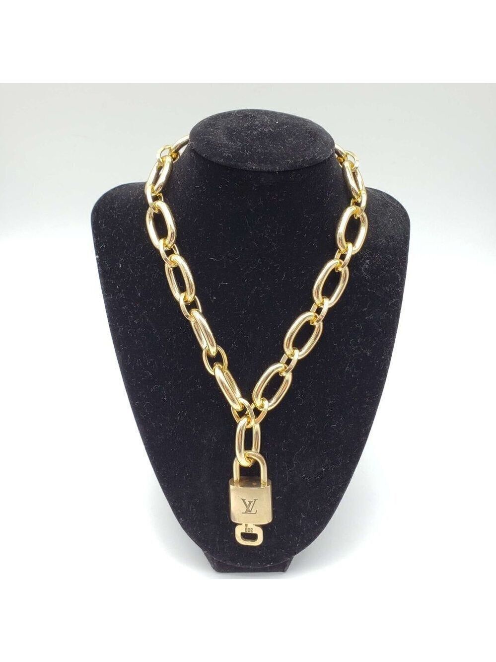 Authentic Louis Vuitton Lock and Key Gold Color with Gold Plated Chain Necklace